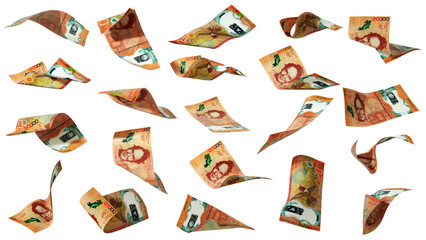 Aufkleber - 3D rendering of Set of Costa Rican Colón notes flying in different angles and orientations isolated on transparent background. currency of Costa Rica