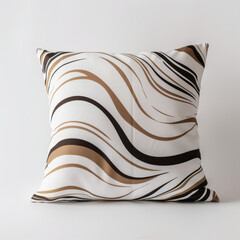 Wall Mural - Elegant decorative pillow featuring a fluid wave pattern in shades of brown and black, enhancing contemporary interiors