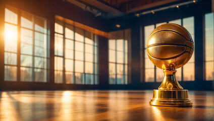 Golden trophy cup winner basketball ball luxurious