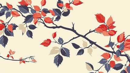 Wall Mural - Modern illustration of vintage floral pattern in Japanese style. Floral branch with leaves 