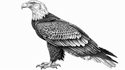 Wall Mural - 
Bald eagle with talon claws forward and wings spread. Animal bird sketch. Vector illustration in vintage engraving 3d