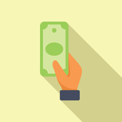 Sticker - Flat design vector of a hand reaching for a stylized green money bill icon