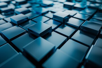 Poster - An array of large, blue cubes arranged in a repeating pattern creating a modern abstract background