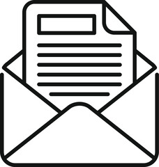 Poster - Black and white line icon of an open envelope containing a document, representing mail or message concept