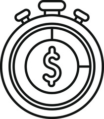 Poster - black and white line art of a stopwatch featuring a dollar symbol, representing time is money concep