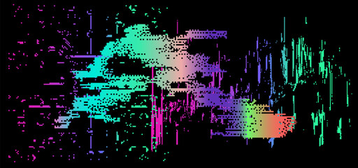 Poster - Glitched background with holographic random pixel noise. Conceptual illustration of a technological bug and a error in the system.