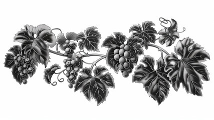 Wall Mural - 
Grape branch with leaves and berries. Decorative vine. Hand drawn grapevine sketch illustration 3d avatrs set vector icon, white