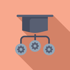 Sticker - Flat design vector of a graduation cap connected to gears, symbolizing education and innovation