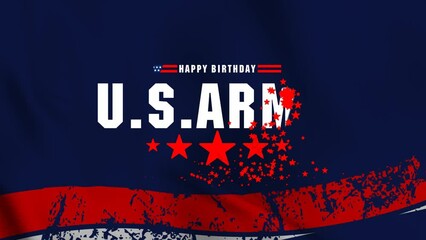 Wall Mural -  Animated U.S. Army Birthday June 14. design with american flag waving and patriotic stars. 4K Footage video.
