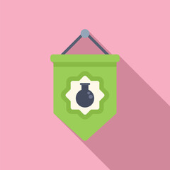 Poster - Minimalist vector illustration of a green banner with a potion bottle icon, cast in soft shadow