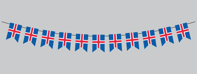 Wall Mural - Iceland flag garland, pennants on a rope for party, carnival, festival, celebration, National Day of Iceland, bunting decorative pennants, vector illustration