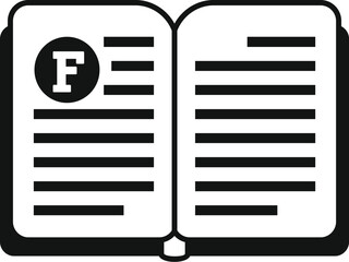 Fototapete - Black and white vector illustration of an open book icon with a prominent letter f on the left page