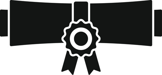 Sticker - Flat black and white icon of a diploma with an award ribbon