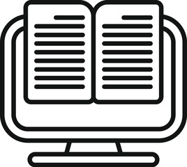 Fototapete - Black and white icon of an ebook open on a computer monitor, symbolizing online reading