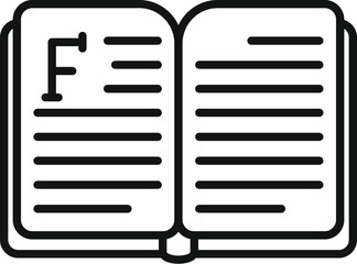 Poster - black and white line drawing of an open book icon, isolated on a white background
