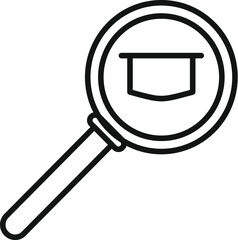 Poster - black and white line art of a magnifying glass focusing on a graduation cap symbol