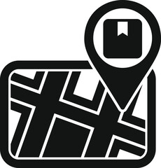 Poster - Simple black and white icon illustrating a map with a location pin, ideal for navigation concepts