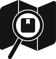 Poster - bold graphic representing search for location with magnifying glass on map icon