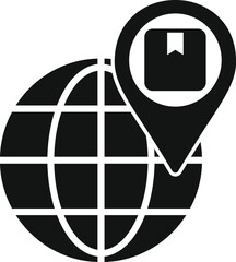 Canvas Print - Black and white vector illustration of a location pin overlaying a stylized globe