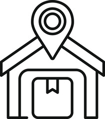 Poster - simplified black line art of a house with a location pin symbol on top, isolated on white