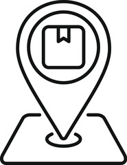 Sticker - Black and white illustration of a map pin icon with a delivery box symbol