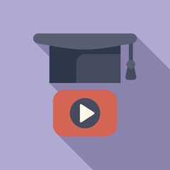 Poster - flat design of a graduation cap over play button, symbolizing elearning