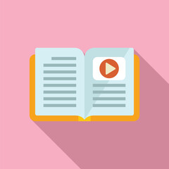 Poster - Flat design illustration of an open book with a play button, concept for audiobooks or video tutorials