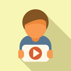 Poster - flat design vector graphic of a young individual showcasing a play button, symbolizing content engag