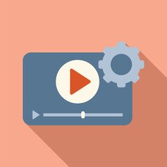 Poster - Simplified vector graphic of a video player interface with a gear icon, on a stylish pastel backdrop