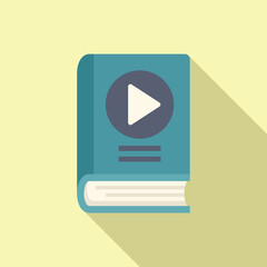 Poster - Flat design vector illustration of a book with a play button, symbolizing audiobooks