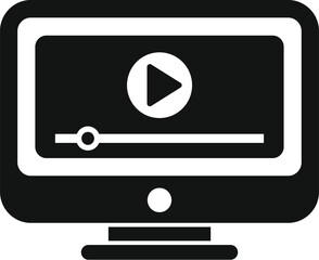 Fototapete - Black and white icon of a computer monitor displaying a video player interface