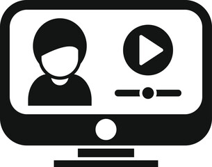 Poster - modern flat design vector illustration of a black and white online video content icon with a person 