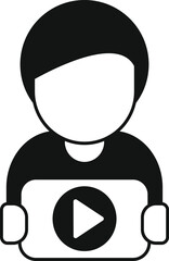 Poster - Vector illustration of a stylized person holding a large play button symbol, in black and white