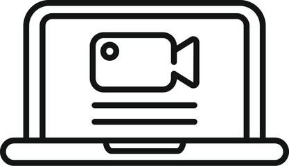 Poster - black and white line art of a laptop displaying a video icon, symbolizing online multimedia
