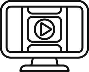 Poster - line art illustration of a computer monitor displaying a central play button, representing video con
