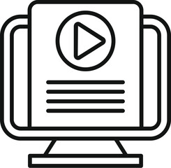 Poster - black and white line art icon of a video streaming interface on a desktop monitor