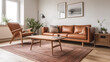 © lali - Scandinavian living room with white walls and a warm wood accent wall