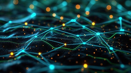 Glowing Digital Network of Nodes and Connections