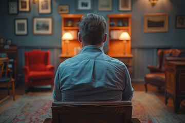 Poster - A therapy session in a counselor's office, where individuals explore their thoughts and feelings in a confidential setting. Concept of self-reflection and personal growth. Generative Ai.