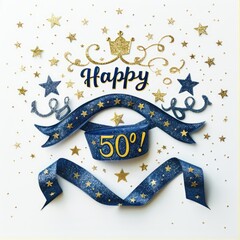 Wall Mural - Celebrating 50, happy text in festive font, marking a joyful milestone, perfect for birthday invitations, anniversary announcements, or celebratory designs with a cheerful and vibrant theme