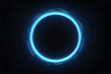 blue circle light frame on black background. blue light effects on round placeholder for your text o