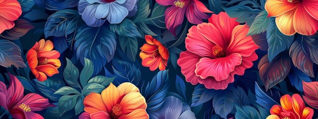 Wall Mural - A seamless floral pattern with vibrant colors. seamless illustration pattern.