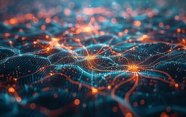 Poster - Detailed view of a three-dimensional holographic display featuring an intricate web of international trade and logistics connections.
