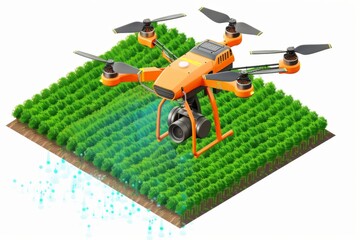 Wall Mural - Drone technology revolutionizes tulip fields in 5G farming, enhancing soil health and eco friendliness, illustrated in vector graphics