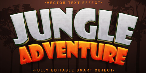 Poster - Cartoon Orange and White Jungle Adventure Vector Fully Editable Smart Object Text Effect