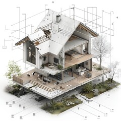 
Diagram of Single-Family House Being Deconstructed into Wooden Materials