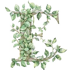 Naklejka na meble An illustration of the letter E made out of intertwined vines and leaves.