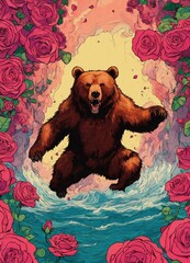Wall Mural - bear with flowers