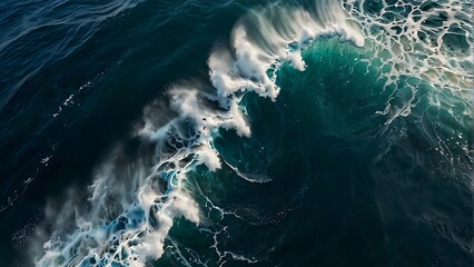 Poster - top view background photo of ocean sea water white wave splashing in the deep sea