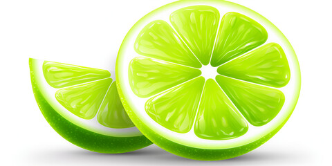 Wall Mural - Smooth round cut juicy light green lime looking so yummy with white background